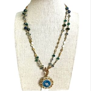LONNA‎ & LILLY GOLD BLUE BEADS SHORT LONG NECKLACE EVIL EYE